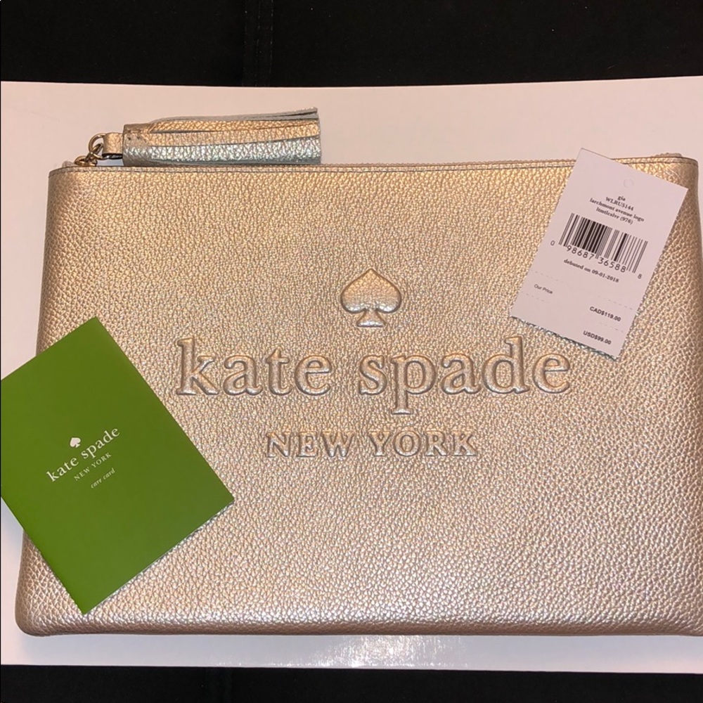 🚨SOLD 🚨 Kate Spade Clutch Gia Larchmont Avenue Logo Silver